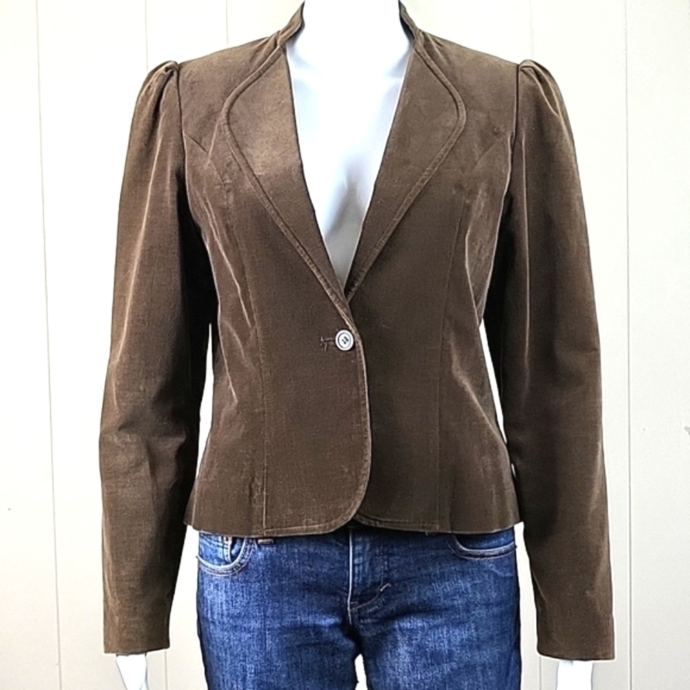 Vintage 70s 80s Changing Scene Chocolate Brown Velvet Puff Sleeve Jacket…